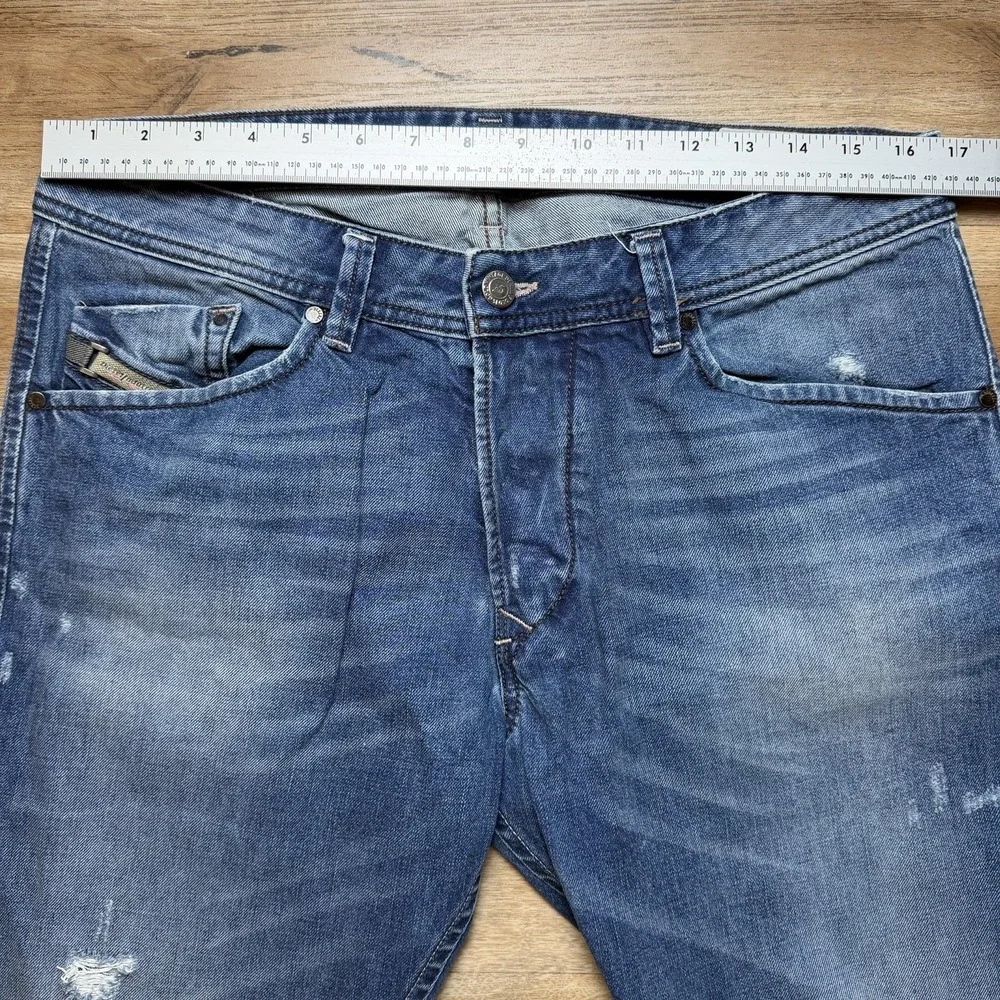 Diesel Darron Jeans Men 33x30 Blue Slim Tapered Medium Wash Distress Faded 0886Q - Picture 13 of 16